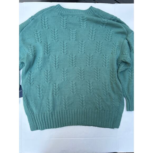 Lucky Green V Neck Cable Knit Sweater Oversize Split Slit Sides Size Large NWT - Picture 4 of 8